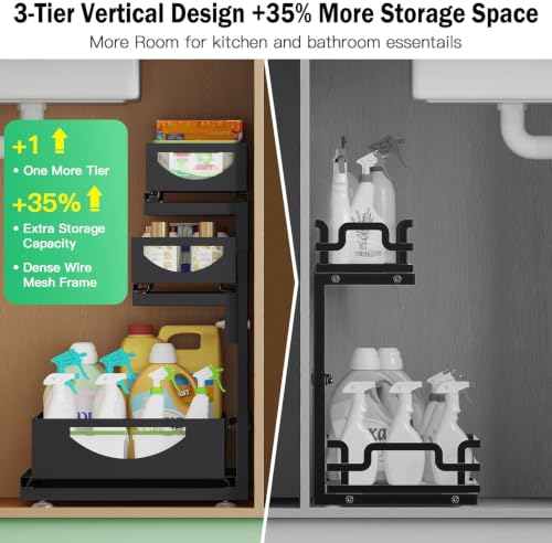 Under Sink Organizer, 2-Pack 3-Tier Pull Out Cabinet Organizers - Image 4