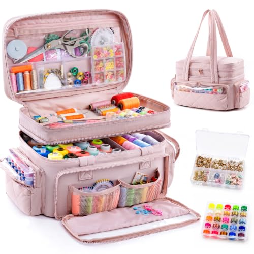 AMOIGEE Puffy Double-Layer Sewing Storage Bag with 2 Clear - Image 2