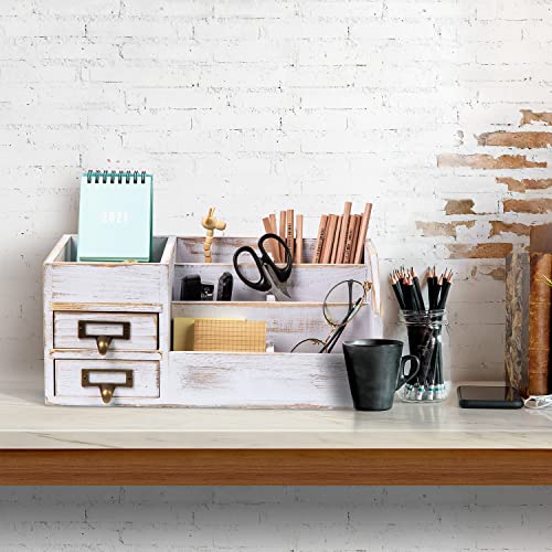Distressed Rustic Wooden Office Desktop Organizer Shelf Tabletop - Image 6
