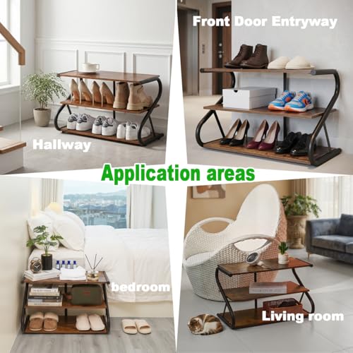 Wooden Shoe Rack for Entryway Closet, S-Shaped Shoe Storage Shelf - Image 7