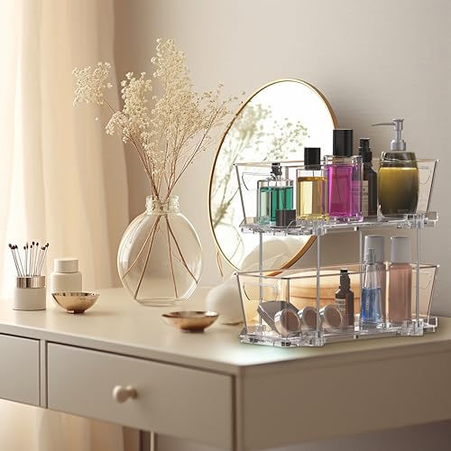 Simple Houseware 2 Tier Narrow Drawer Cabinet Pull-Out Organizer, Clear - Image 3