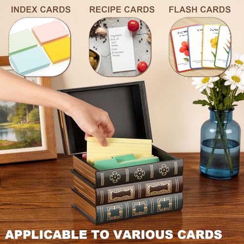 Antique Index Card Holder, Wood Index Card Storage Box, 4x6 Inch - Image 6