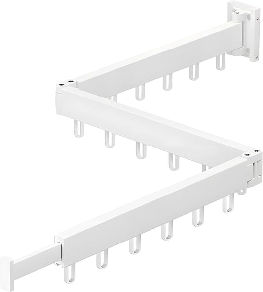Varku Clothes Drying Rack,Laundry Hanger Wall Mount,Space Saver Retractable Clothes Rack,Folding Wall Hanging Clothes Hanger,3-Fold Metal Clothes Rack with 18 Hooks for Balcony Laundry Bathroom
