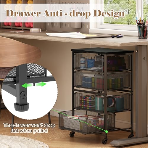 Rolling Cart with Drawers, 4-Drawer Storage Cart on Wheels - Image 5