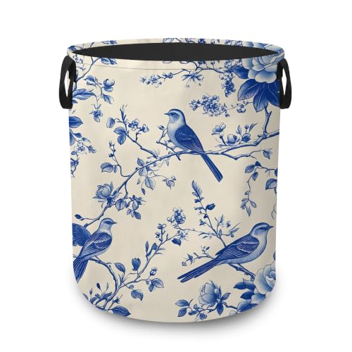 Laundry Basket,Blue Bird Floral Foldable Clothes Hamper - Image 2