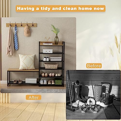 SUNTAGE 6-Tier Coat Rack Shoe Bench Set, Entryway Bench with 6 - Image 4