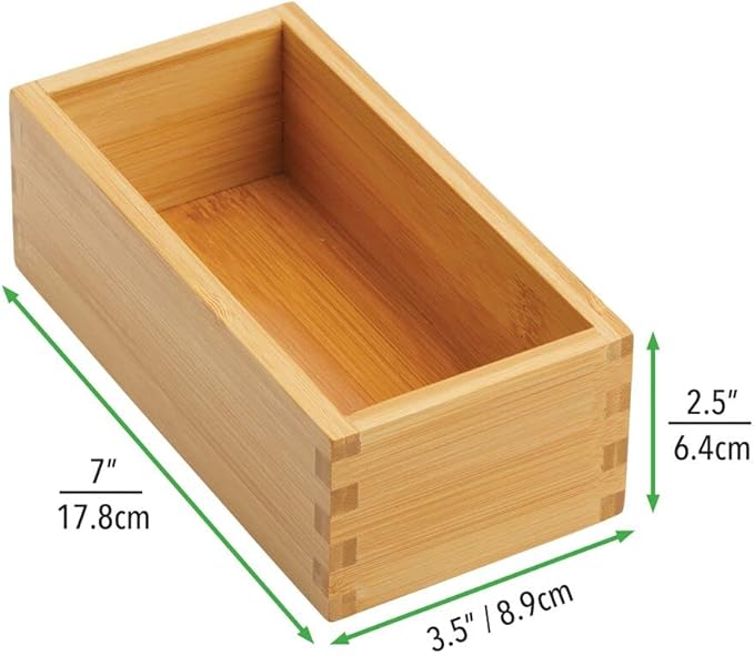 mDesign Bamboo Storage Bin Container, Drawer Organizer Crate Boxes for Kitchen Pantry Cabinet, Shelf, Island or Countertop, Holds Snacks, Spices, or Drinks, Echo Collection, 4 Pack, Natural/Tan
