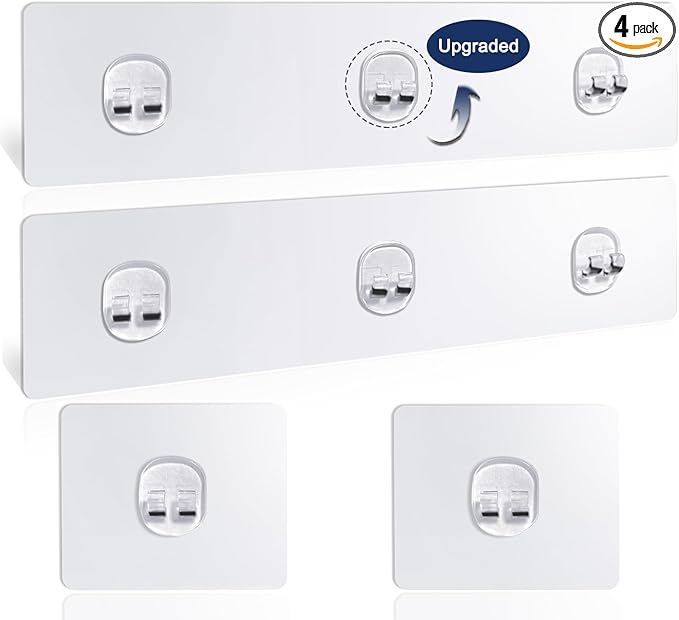 Shower Caddy Adhesive Replacement, 4 Pack Strong Adhesive Shower Hooks, Water-Proof Shower Adhesive Strips, No Drilling for Corner Shelf Basket, Bathroom Storage Shelves and Kitchen Racks