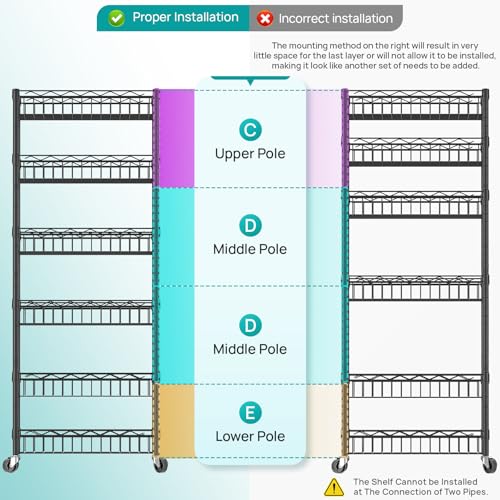 6 Tier Shelf Wire Shelving Adjustable Storage Shelves Basket Rack - Image 7