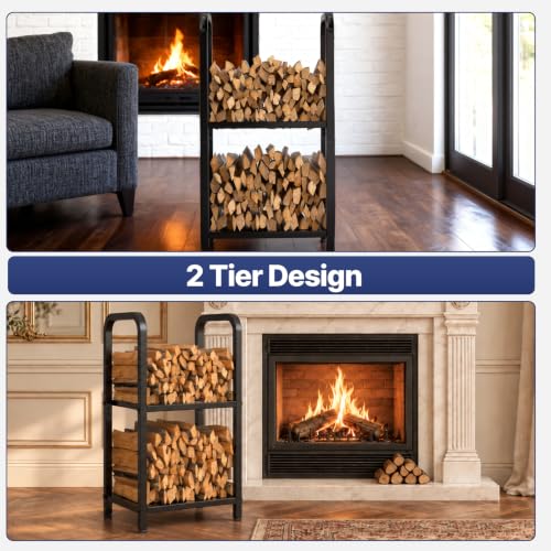 Firewood Rack Outdoor Indoor, 2-Tier Heavy Duty Metal - Image 7