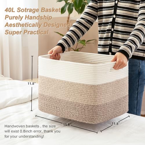 2 Pack Woven Storage Baskets for Closet, Toy Basket with Handles - Image 7