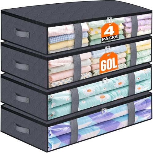 4 Pack Under Bed Storage Containers, 60L Blanket Storage Bags - Image 2
