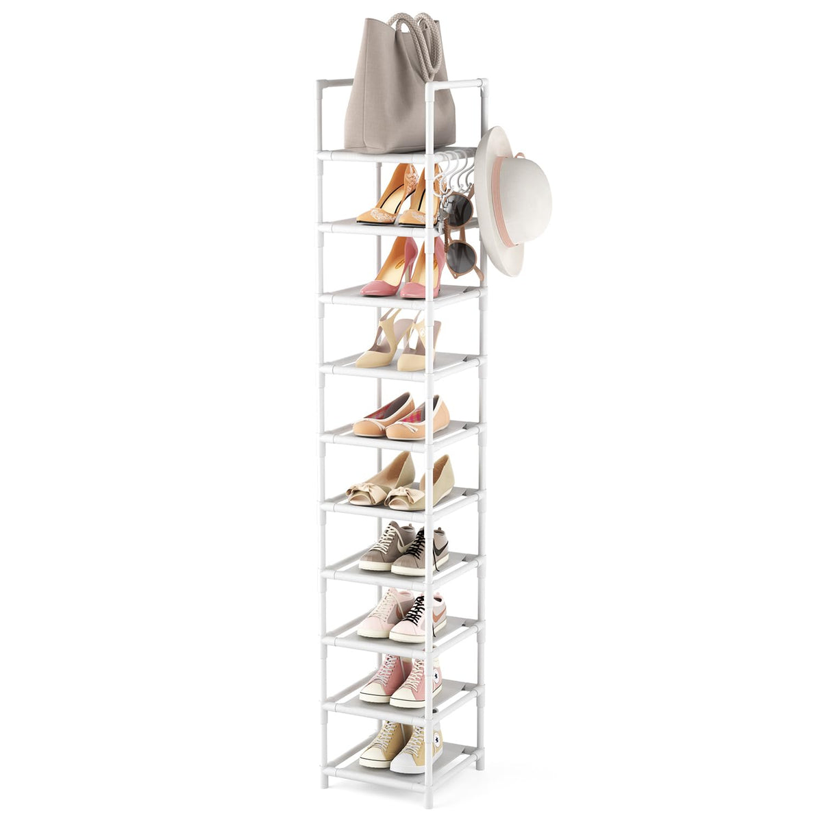 LANTEFUL Tall Narrow Shoe Rack 10-Tier Skinny Shoe Shelf Storage - Image 1