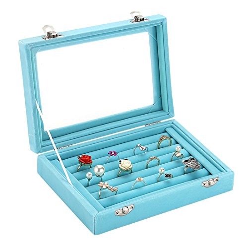7 Slots Velvet Glass Ring Jewellery Display Storage Box Tray Case - Image 4