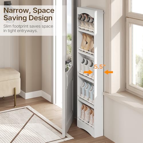 Tall Narrow Shoe Rack, Vertical Behind Door Shoe Organizer, White - Image 5