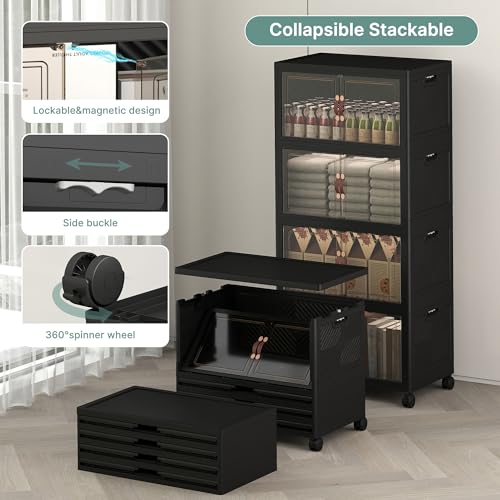 192QT Lockable Plastic Storage Bins, 4 Pack Collapsible Cabinets - Image 4