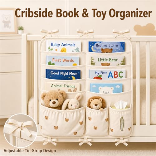 Bedside Caddy Nursery Playpen Organizer, Hanging Crib Book & Toy - Image 4