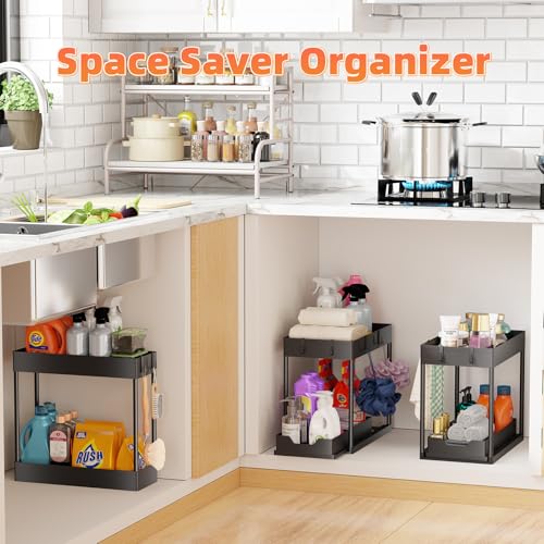 Simple Trending Under Sink Organizer 3 Pack, with Sliding Drawer, Black