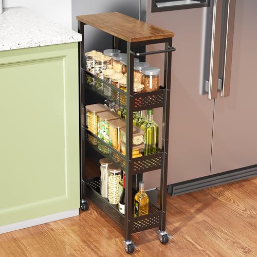 XYZLVSI Utility Slim Storage Cart, 4 Tier Kitchen Narrow Shelf - Image 2
