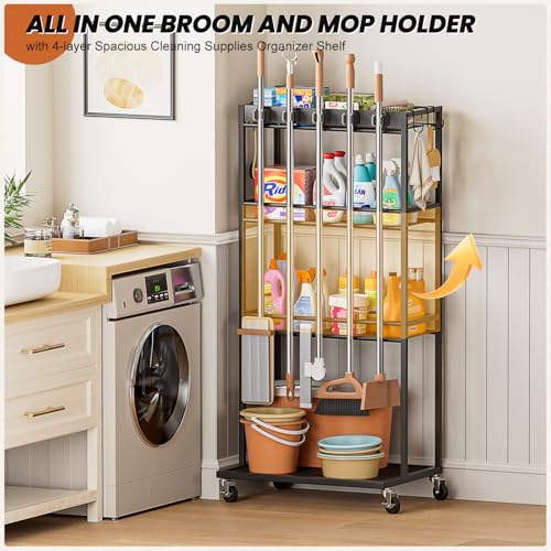 Taller Broom Holder with Cleaning Supplies Organizer - Image 3