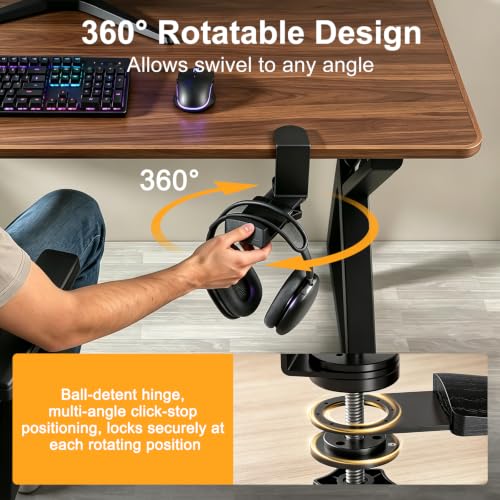 Solid Wood Metal Headphone Stand with Clamp-On Hook for Desk - Image 6