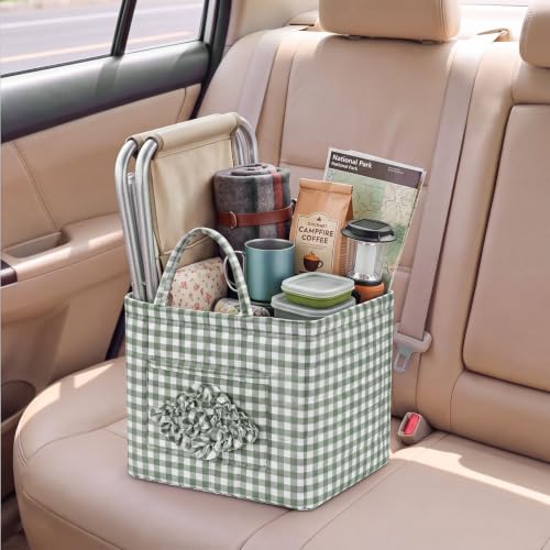 Novabright Sage Green Gingham Quilted Car Basket | Home Organization - Image 3