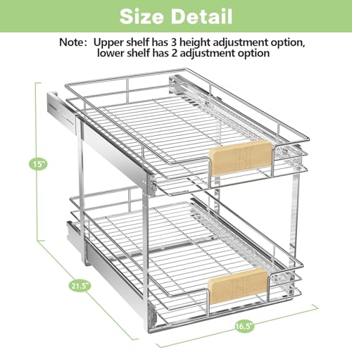 2 Tier Pull Out Cabinet Organizer with Wooden Handle, 16½" W x - Image 4