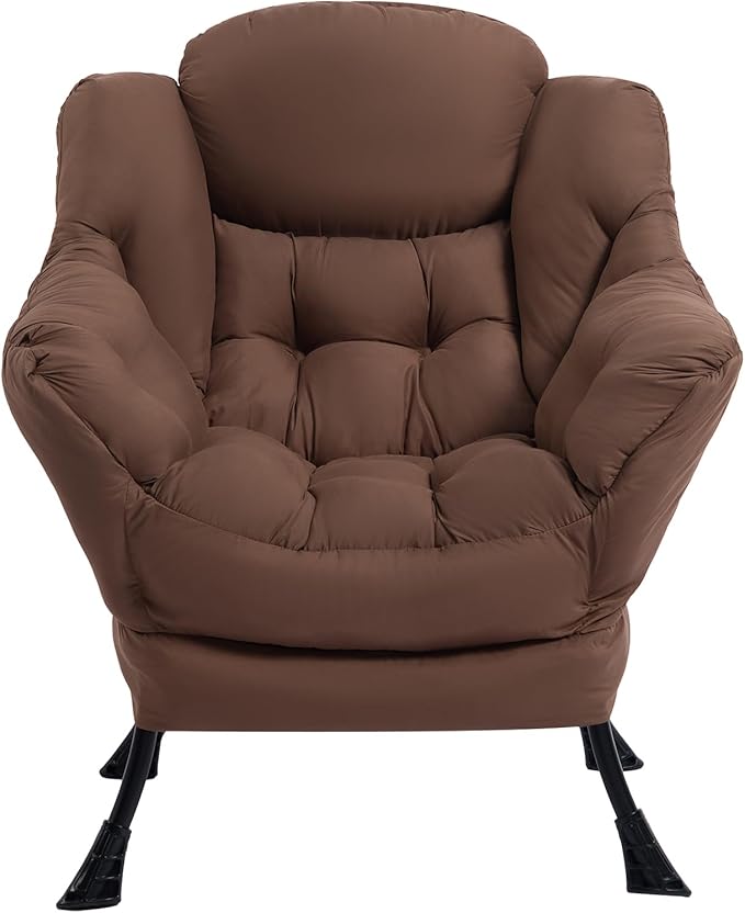 HollyHOME Lazy Chair with Foldable Ottoman, Accent Comfy Lounge Armchair and Folding Footrest Stool, Leisure Sofa Reading Chair and Footstool for Living Room, Bedroom, Dorm,Coffee Brown