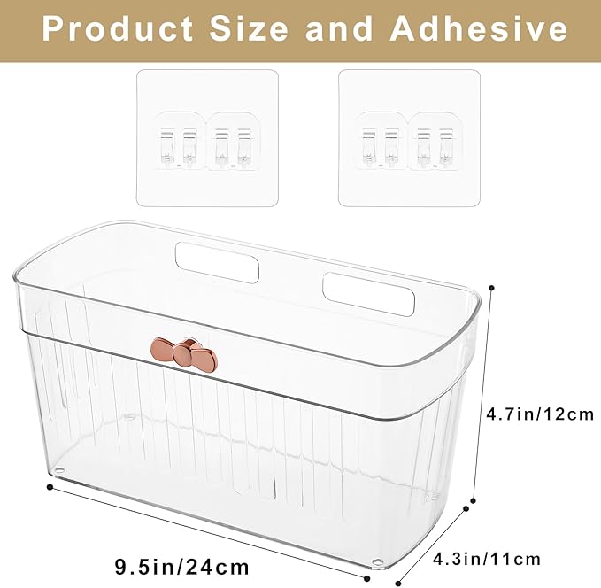 3 Pack Adhesive Cabinet Door Organizer, Kitchen Under Sink Organizer Caddy, Clear Plastic Storage Bins for Pantry, No-drill Wall Storage Box, Hanging Makeup Organizer Floating Shelf for Bathroom