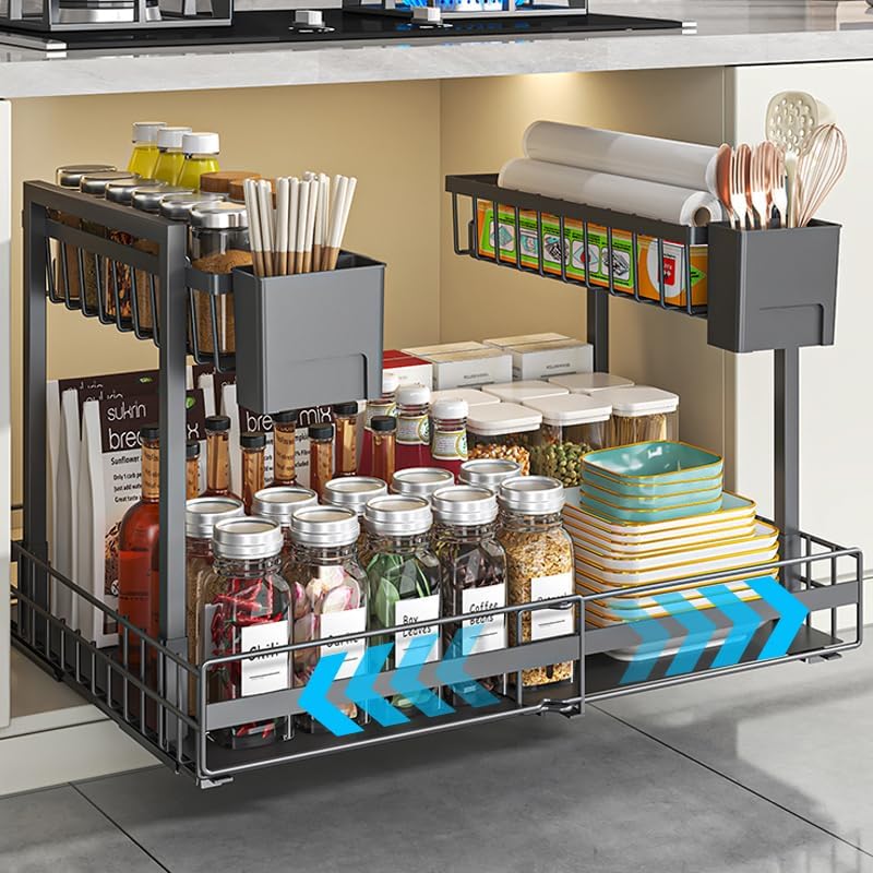 Expandable Under Sink Organizer with 3-Level Height Adjustment,2 - Image 1
