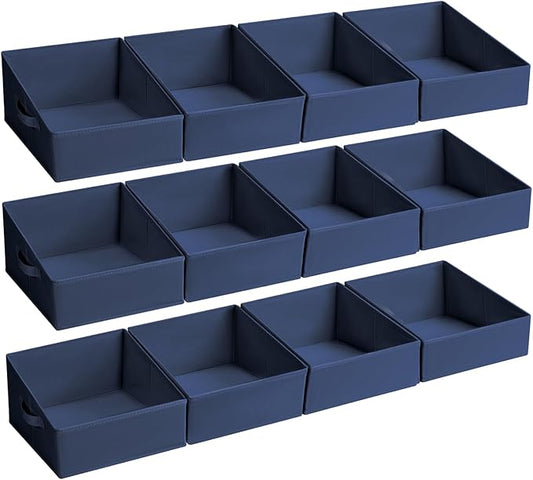 DIMJ Closet Storage Bins 12 Pack - Fabric Storage Baskets for Shelves, Collapsible Clothes Organizer with Handles, Trapezoid Shelf Organization Storage Cubes for Purse, Toys, Books, Towel, Clothes