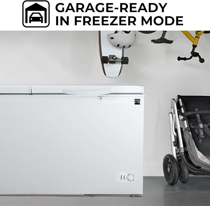 Kenmore 21 Cu. Ft. (595L) Convertible Chest Freezer/Refrigerator, Garage-Ready, Dual Lids, Keyed Safety Locks, LED Lights, Easy-Rolling Wheels, Manual Defrost, White, For Hunting Cabin Garage Cottage