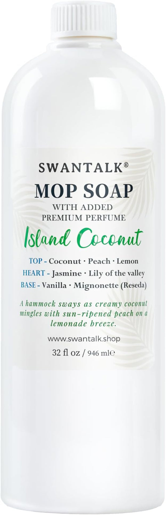 Mop Soap with Long Lasting Premium Perfume, 4X Concentrated Floor Cleaner, Multi Surface Solution for Hardwood, Tile, LVP, Laminate, Pet Friendly, 32 fl oz (Island Coconut)