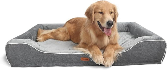 Cooling Dog Beds for Extra Large Dogs with Removable Washable Covers,Orthopedic Sofa Bed with Cool Gel Memory Foam and Egg Crate Foam Waterproof Relieves Joint Pain,48"x30"x9.0" Dark Grey