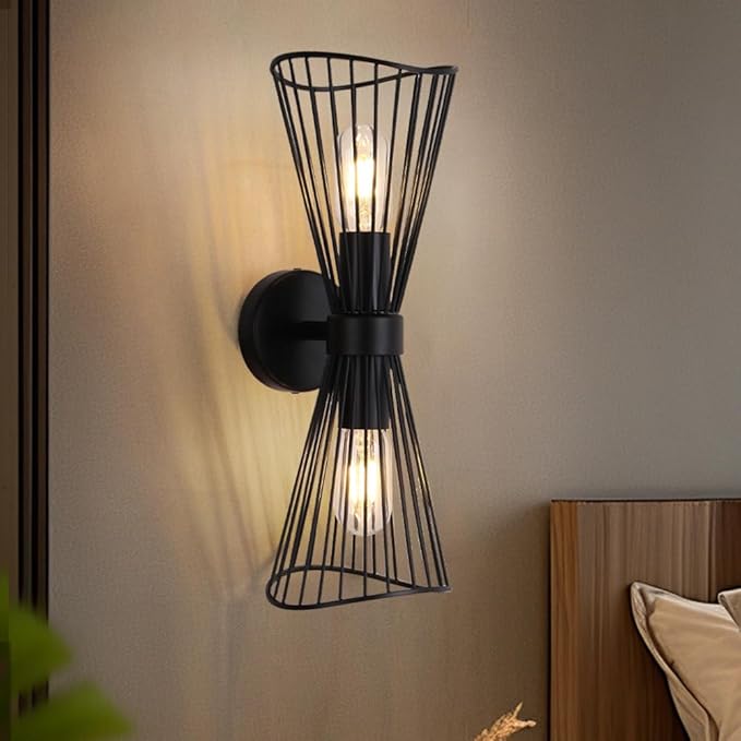 Black 2-Light Vanity Wall Sconce Farmhouse Light Fixtures Over Mirror Modern Up and Down Sconces Large Wall Light Hardwired Wall Lamp for Hallway Bedroom Kitchen Bathroom