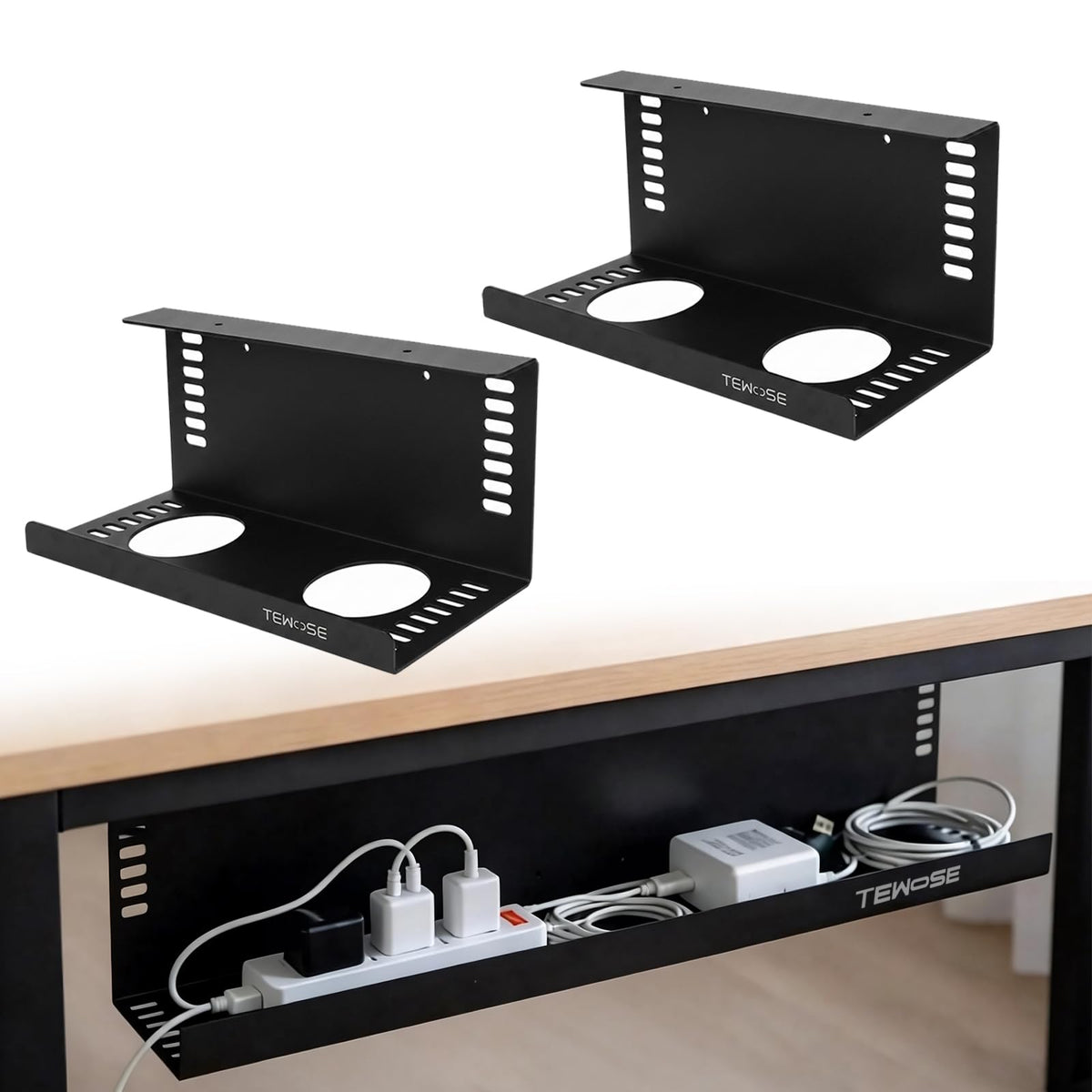 2 Pack Under Desk Cable Management Tray, 15.7 inch, Large, Black - Image 1