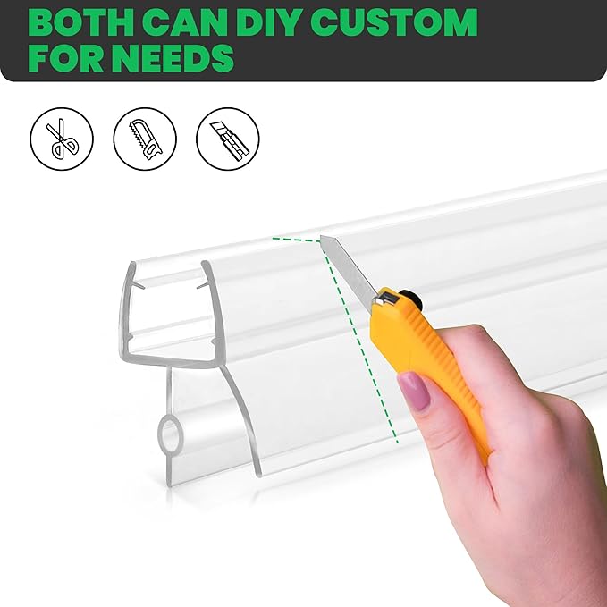 Bathroom Shower Door Seal Strip, 2PCS 36 Inch Shower Door Bottom Seal Strips, PVC Transparent Shower Door Seal Strip for 1/2"(12MM) Frameless Shower Door