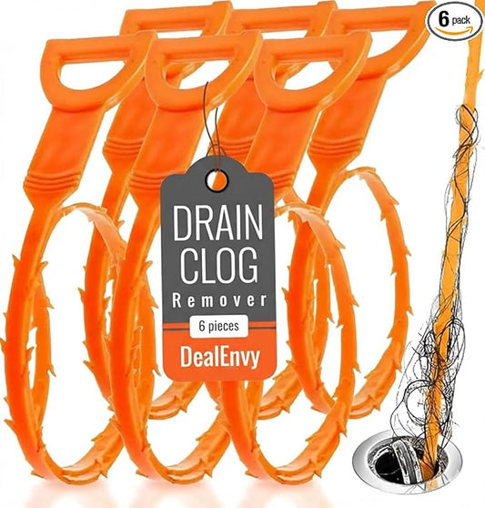 Snake Drain Hair Clog Remover Tool Set, 6pcs (50cm/19.7 Inches) - Drain Cleaner for Sink, Shower, Tub, Bathroom, Kitchen, Toilet, Sewer Pipes - Hair Catcher, Drain Auger, and Pipe Unclogger