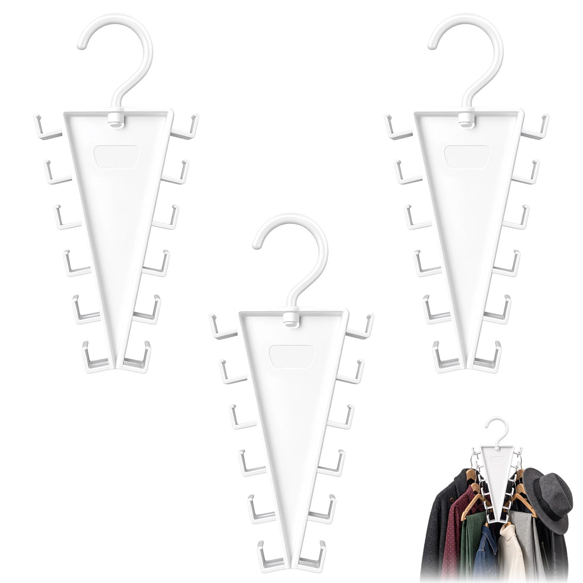 3Pcs V-Shaped Hanger Organizer, 12 Hooks Rotating Closet Hangers - Image 1