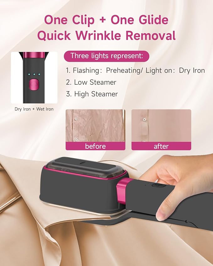J&J EASIER, FASTER 3-in-1 Travel Press Iron Steamer for Clothes, 1000W, 20s Fast Heat Up, 180° Rotating, Portable Handheld Clamp & Vertical Steamer, 65ml Tank, Gray