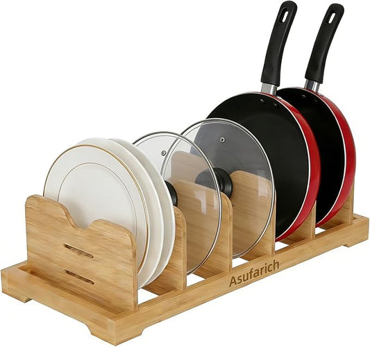 Pots and Pans Organizer Under Cabinet, Cutting Board/Baking Sheets Storage Rack, Adjustable Bamboo Pot Lid Holder, Pot Lid Organizer Inside Cabinet, Pot and Pan Organizers(Natural)