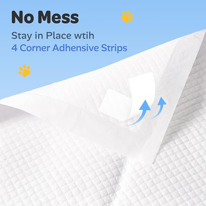 Disposable Potty / Pee Pads for Puppy Dog Training, 6-Layer Super Absorbent & Leak Proof, Odor Block Cat Pee Pads for Pet with Anti-Slip Adhesive Strips, 22''x22'' 100 Count, White