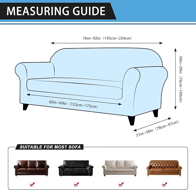 Couch Cover Leather Look 3 Seater Couch Sofa Cover 1-Piece Sofa Slipcover Stretch Furniture Protector with Elastic Bottom & Pockets(Sofa, Dark Brown)