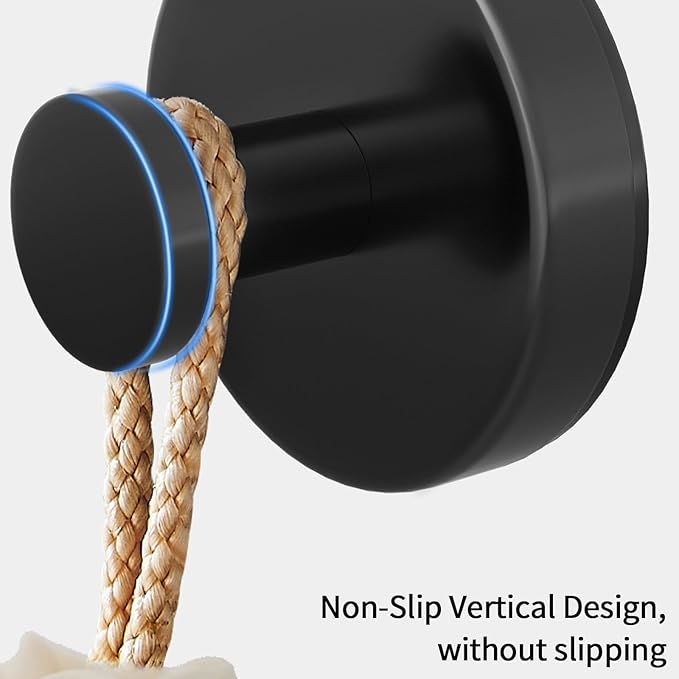 Suction Cup Hooks for Shower, Bathroom, Hanging Towels, Robe, Loofah, Mounting on Glass Shower Doors, Tile, Mirrors, Black, Rubber Suction Cup, 2 Pack
