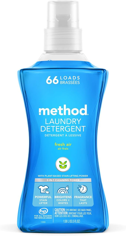 Method Liquid Laundry Detergent, Fresh Air, 66 Loads Per Bottle, Stain Remover, 53.5 Fl Oz (Pack of 1)