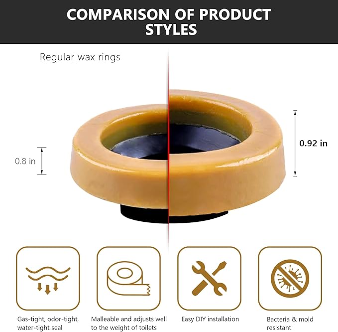 Toilet Wax Ring 2 Pack, Thick Toilet Bowl Wax Seal with Polyethylene Flange, Toilet Gasket Ring Fits 3-Inch or 4-Inch Waste Lines