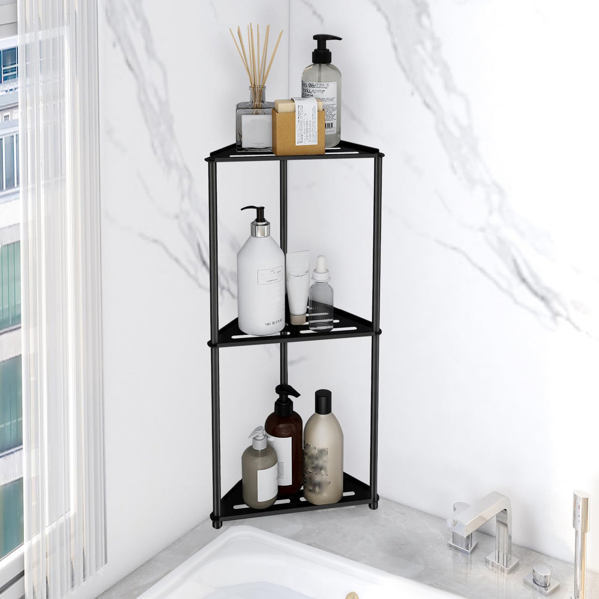 Standing Shower Caddy Corner, 3 Tier Stainless Steel Shower - Image 1