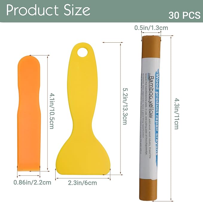 Zorfeter 30 Pack Wood Filler Sticks with 2 Scrapers, 30 Colors Wood Wax Crayons Furniture Repair Kit, Scratch Repair Crayons for Floors Cabinets Tables Doors