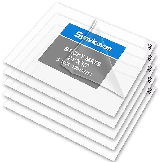 24" x 36" Transparent Sticky Mat Tacky Pads Adhesive Floor Mat (5 Packs,150 Sheets,30 Sheets/Pack） for Cleanroom Laboratory Hospital Construction Pets Home and Gymnasium