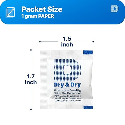 Dry & Dry 1 Gram [50 Packets] Silica Gel Packets Desiccants, Silica Packets - Rechargeable Silica Gel Packs, Desiccants Packets, Silica Gel